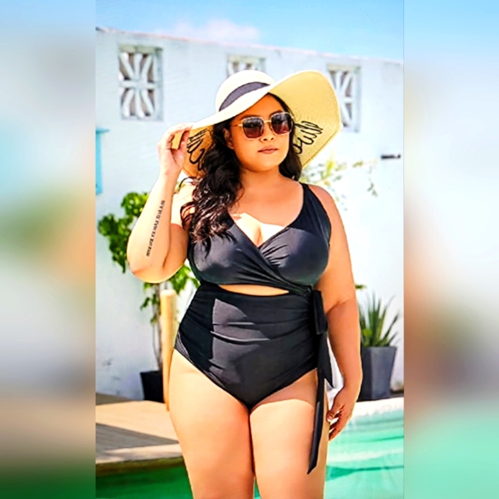 NWT Plus Size One Piece Padded Wrap Around Open Cutout bathing suit swim - Picture 1 of 12